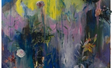 Neda-Arizanovic-Garden-Alchemy-2021-huile-et-fleur-artificiel-sur-toile-140x160-copie