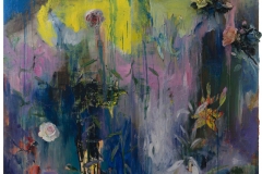 Neda Arizanovic-Garden Alchemy-2021-huile et fleur artificiel sur toile-140x160
